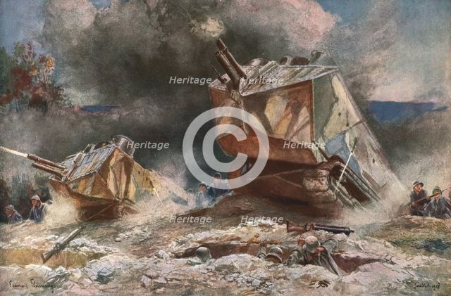 'Sur les Champs de Bataille de 1918; les chars d'assaut', 1918. Creator: Francois Flameng.