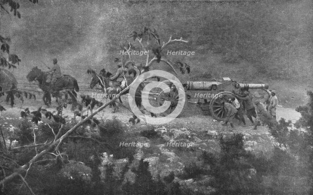 'Sur les champs de bataille Macedoniens de Gornitchevo et du Kaimaktchalan; Batterie de..., 1916. Creator: Unknown.