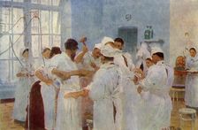 Surgeon Yevgeni Vasilyevich Pavlov (1845-1916) in the Operating Theatre 1888, (1965). Creator: Il'ya Repin