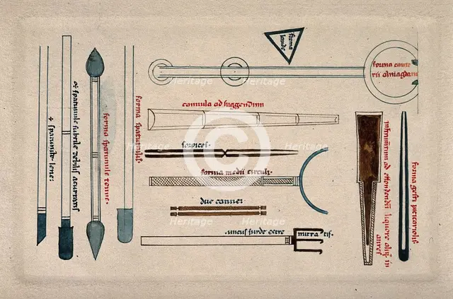 Surgical instruments, mainly cannulae and spatulas. Creator: Unknown.