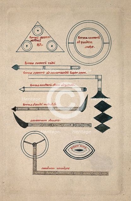 Surgical instruments, mainly cauterising needles and irons. Creator: Unknown.