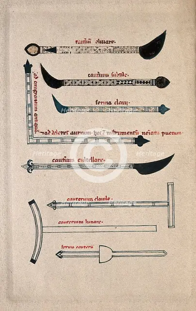 Surgical instruments, mainly cautery irons. Creator: Unknown.