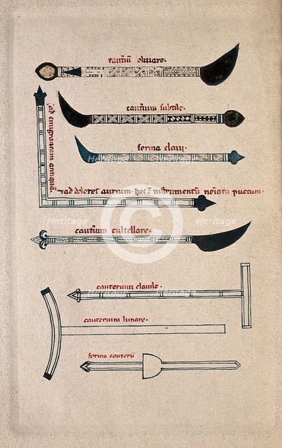 Surgical instruments, mainly cautery irons. Creator: Unknown.