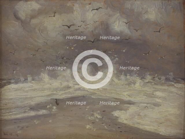 Surf at the North Coast of Jutland;Stormy Weather at Skagen, 1918. Creator: Michael Peter Ancher.