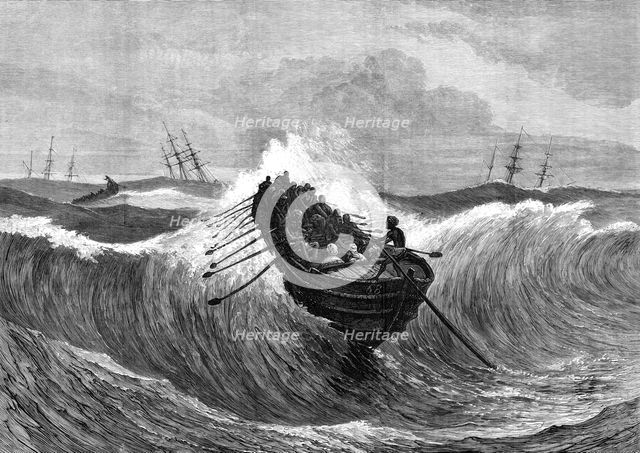 Surf-boat at Madras going out to a ship, 1876. Creator: J Greenaway.