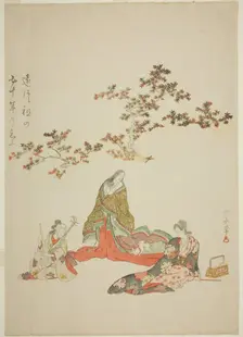 Surimono commemorating the 50th anniversary of the death of the actor Iwai Hanshiro III, c. 1809. Creator: Torii Kiyonaga