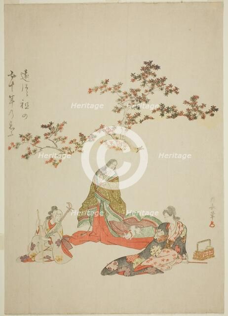 Surimono commemorating the 50th anniversary of the death of the actor Iwai Hanshiro III, c. 1809. Creator: Torii Kiyonaga.