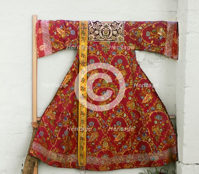 Surplice sewn by tsarevnas, the sisters of Peter the Great, Trinity Monastery, Aleksandrov, 1911. Creator: Sergey Mikhaylovich Prokudin-Gorsky.