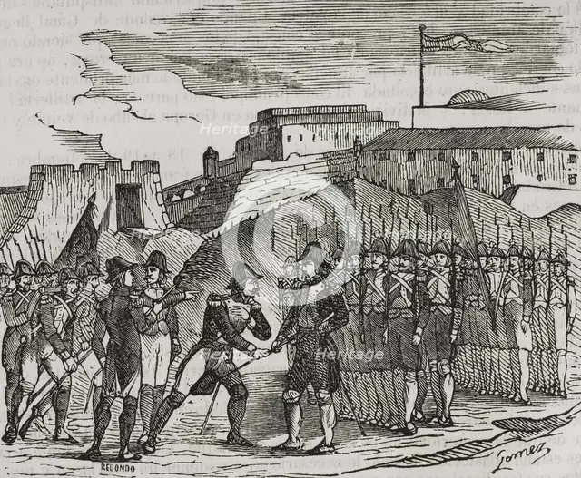 Surrender of Figueras Castle, (27 November 1794) to General Perignon's troops, 1851. Creator: Unknown.