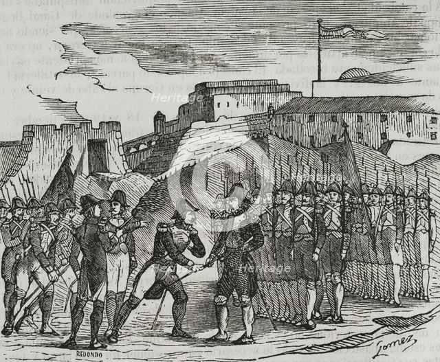 Surrender of Figueras Castle, (27 November 1794) to General Perignon's troops, 1851. Creator: Unknown.
