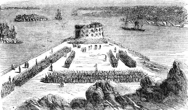 'Surrender of Prisoners at Bomarsund',1854. Creator: Unknown.