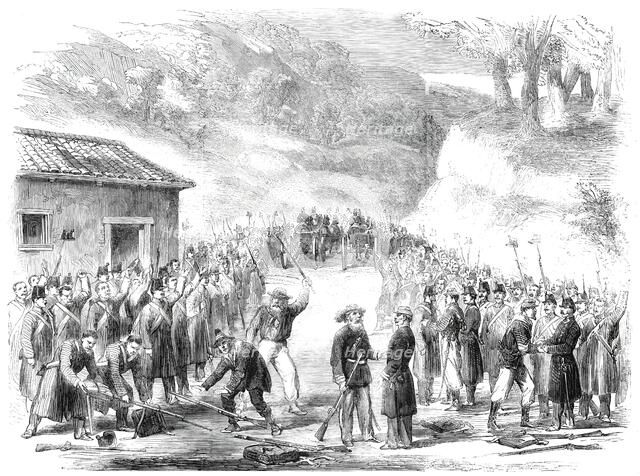 Surrender of the Neapolitan troops at Soveria, Calabria..., 1860. Creator: Unknown.