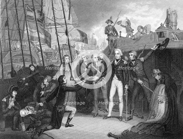 Surrender of the Spanish ship 'San Josef' after the Battle of Cape St Vincent, 1797. Artist: Unknown