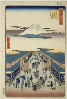 Surugacho, from the series "One Hundred Famous Views of Edo (Meisho Edo hyakkei)", 1856. Creator: Ando Hiroshige