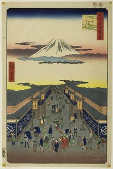 Surugacho, from the series "One Hundred Famous Views of Edo (Meisho Edo hyakkei)", 1856. Creator: Ando Hiroshige