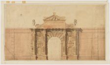 Survey drawing of great gate, Burlington House, Piccadilly, Westminster, London: elevation..., c1812 Creator: Samuel Ware
