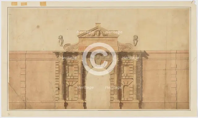 Survey drawing of great gate, Burlington House, Piccadilly, Westminster, London: elevation..., c1812 Creator: Samuel Ware.