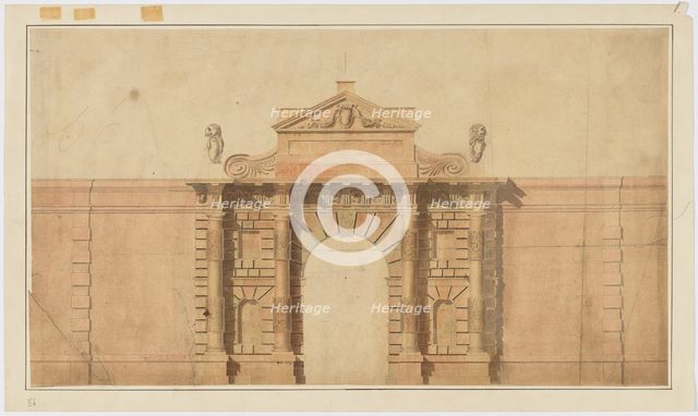 Survey drawing of great gate, Burlington House, Piccadilly, Westminster, London: elevation..., c1812 Creator: Samuel Ware.