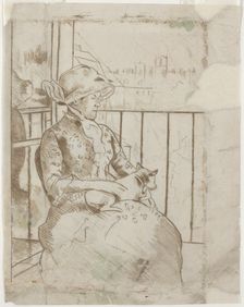Susan on a Balcony Holding a Dog [verso], c. 1883. Creator: Mary Cassatt