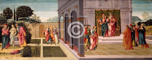 Susanna and the Elders in the Garden, and the Trial of Susanna before the Elders, c. 1500. Creator: Master of Apollo and Daphne.