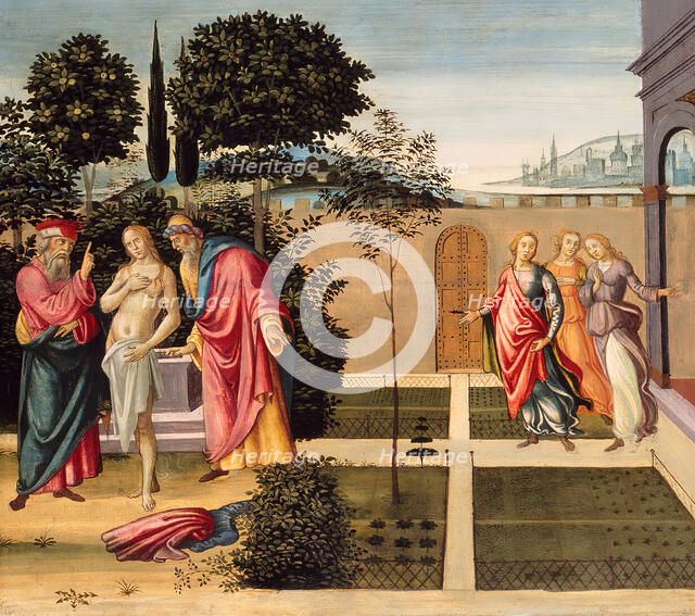 Susanna and the Elders in the Garden, and the Trial of Susanna before the Elders, c. 1500. Creator: Master of Apollo and Daphne.