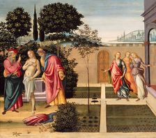 Susanna and the Elders in the Garden, and the Trial of Susanna before the Elders, c. 1500. Creator: Master of Apollo and Daphne