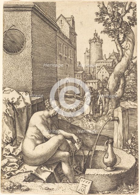 Susanna Surprised by the Two Elders, 1555. Creator: Heinrich Aldegrever.