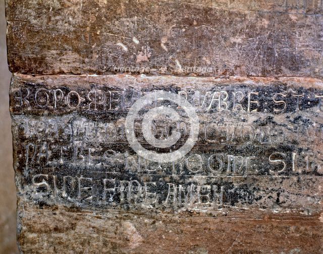 Suso Monastery. Inscription in Latin, engraved in a tombstone of the church wall related to the s…