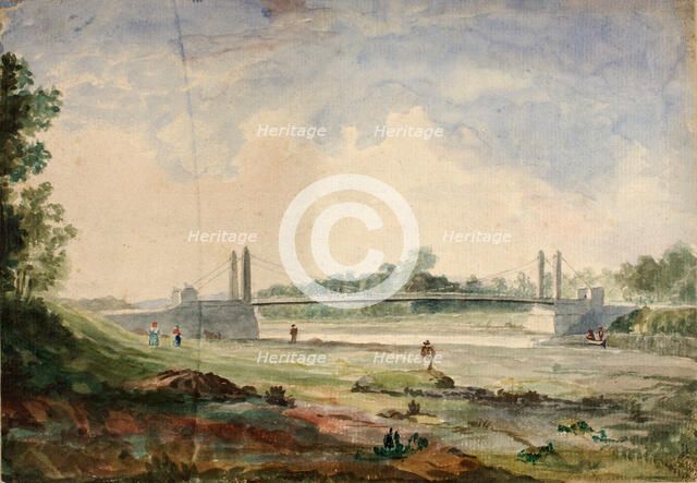 Suspension Bridge over the Arno, near the Cascine, Florence, 19th century. Creator: Miner Kilbourne Kellogg.