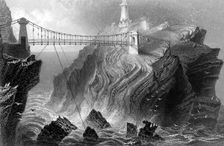 Suspension bridge to the South Stack lighthouse near Holyhead, Wales, c1860. Creator: Unknown