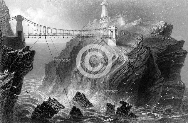 Suspension bridge to the South Stack lighthouse near Holyhead, Wales, c1860. Creator: Unknown.