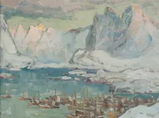 Svolvaer Harbour at the Height of the Fishing Season.Study from Lofoten, 1934. Creator: Anna Katarina Boberg