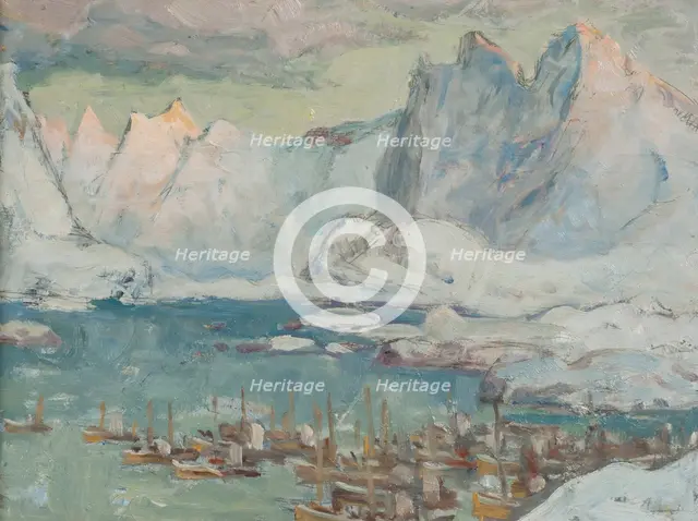 Svolvaer Harbour at the Height of the Fishing Season.Study from Lofoten, 1934. Creator: Anna Katarina Boberg.