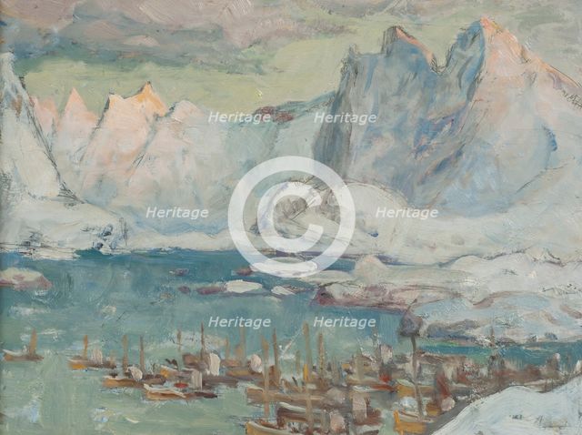 Svolvaer Harbour at the Height of the Fishing Season.Study from Lofoten, 1934. Creator: Anna Katarina Boberg.