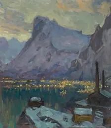 Svolvaer Harbour at the Height of the Fishing Season.Study from Lofoten, 1934. Creator: Anna Katarina Boberg