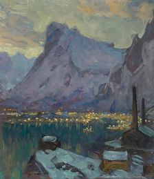 Svolvaer Harbour at the Height of the Fishing Season.Study from Lofoten, 1934. Creator: Anna Katarina Boberg