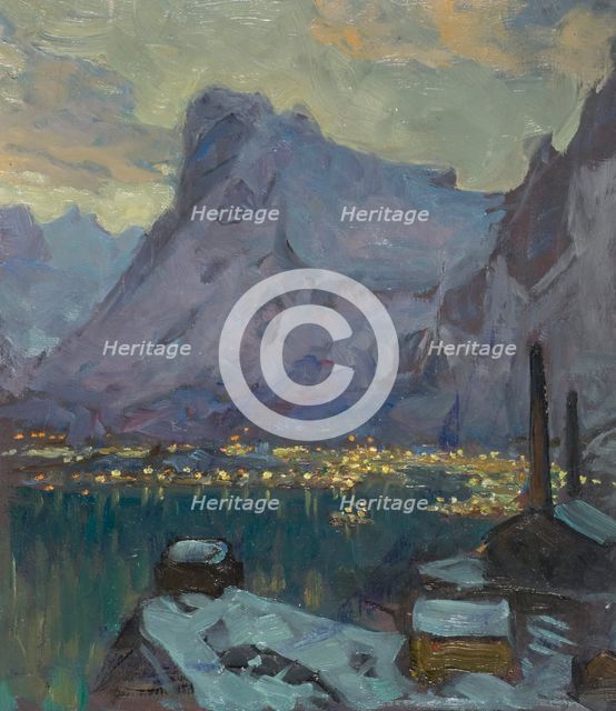 Svolvaer Harbour at the Height of the Fishing Season.Study from Lofoten, 1934. Creator: Anna Katarina Boberg.