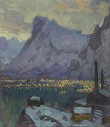 Svolvaer Harbour at the Height of the Fishing Season.Study from Lofoten, 1934. Creator: Anna Katarina Boberg