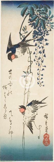Swallows and wisteria, 1840s. Creator: Ando Hiroshige.