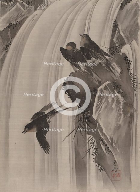 Swallows by a Waterfall, ca. 1887. Creator: Kawanabe Kyosai.