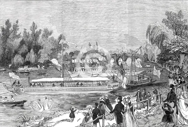 Swan-Upping on the Thames, from Brentford Ait, 1844. Creator: Unknown.