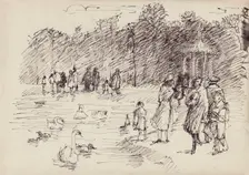 Swans on the Round Pond in Kensington Gardens, London, c1950. Creator: Shirley Markham