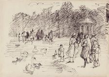 Swans on the Round Pond in Kensington Gardens, London, c1950. Creator: Shirley Markham