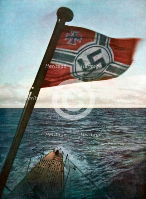 Swastika flying on a German submarine in the North Atlantic, 1941. Artist: Unknown