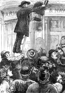 Swarm of bees in Wellington-Street, Strand, 1881. Creator: Unknown