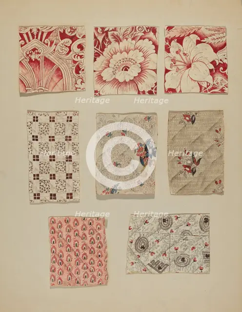 Swatches from Patchwork Quilt, c. 1939. Creator: Henry Granet.