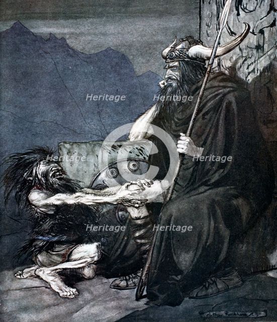 'Swear to me, Hagen, my son!', 1924.  Creator: Arthur Rackham.