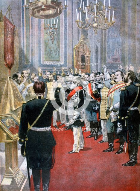 Swearing the oath of allegiance to Tsar Nicholas II, Russian church in Paris, 1894. Creator: F Meaulle.