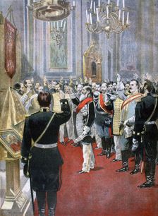 Swearing the oath of allegiance to Tsar Nicholas II, Russian church in Paris, 1894. Creator: F Meaulle