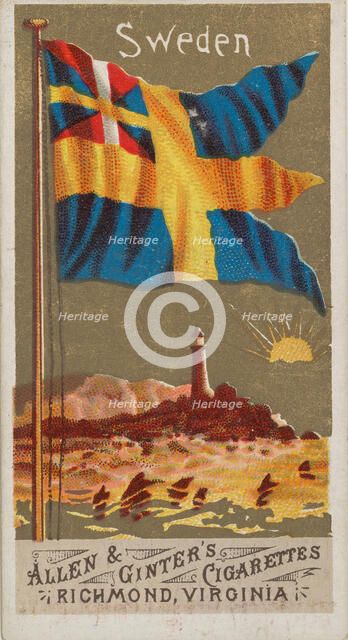 Sweden, from Flags of All Nations, Series 1 (N9) for Allen & Ginter Cigarettes Brands, 1887. Creator: Allen & Ginter.